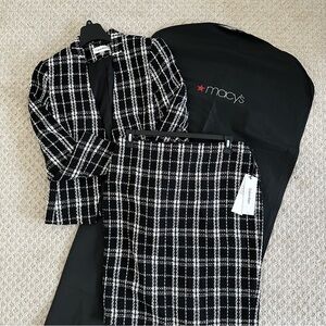 Calvin Klein Black and White Plaid Blazer & Skirt Size 12 NWT with Garment Bag